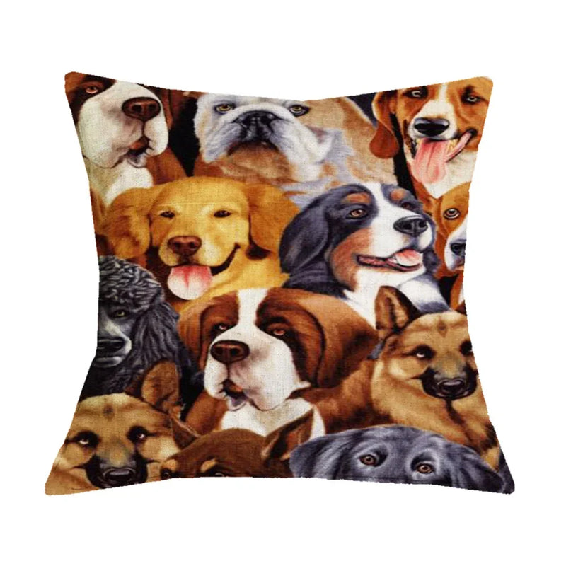 British Cat Golden Retriever Print Linen Cushion Cover - Axyaa Home Decor