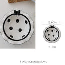 Axya Polka Dot Ceramic Tableware Set, Cute Bow Design, Nordic Style Dinner Plate & Rice Bowl
