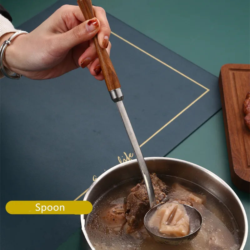 Axyaa Wooden Handle Skimmer Ladle Stainless Steel Tablespoons