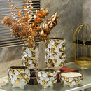Axyaa Geometric Gold Leaf Ceramic Vase with Hand-Applique, Home Decor Accessory