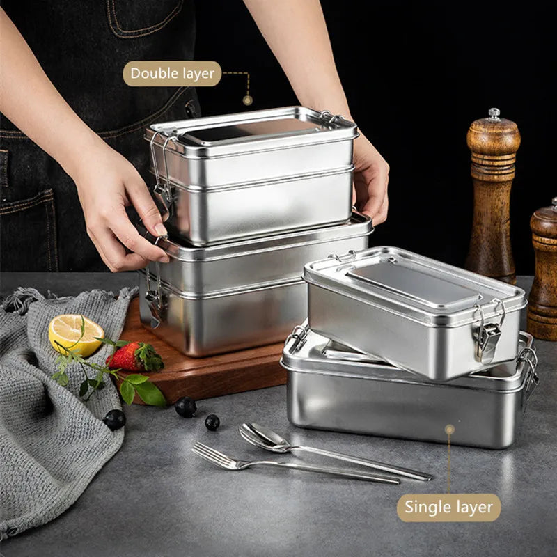 Axyaa Stainless Steel Square Bento Box with Lock Clip - Large Capacity