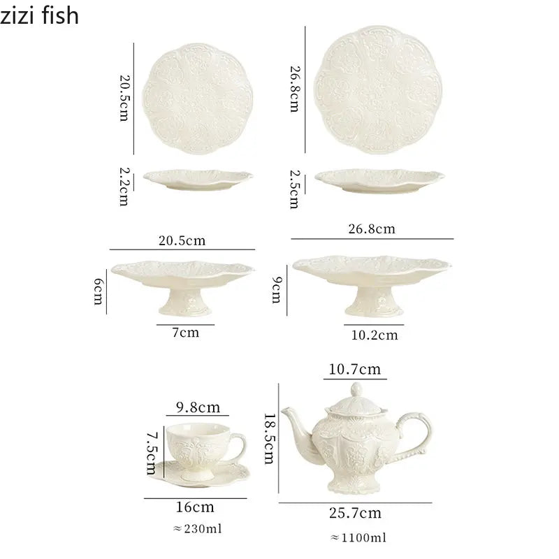 Axya Ceramic Tea Set with High Leg Cake Plate & Snack Dish