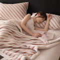 Axyaa Cozy Striped Flannel Throw Blanket - Ultra Soft Milk Velvet Plush Bedspread
