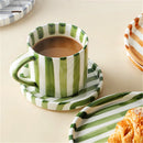 Axyaa Striped Ceramic Cup and Plate Set, 280ml Afternoon Tea Coffee Cup