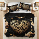 Axyaa Leopard Heart Rose Bedding Set: Luxury Romantic Style Bedroom Decor
