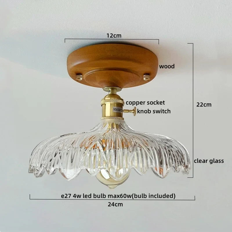 Axyaa Glass Wood LED Ceiling Lights Modern Plafondlamp for Living Room & Corridor