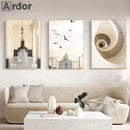 Axyaa Mosque Hot Air Balloon Canvas Print Wall Art for Bedroom Decor