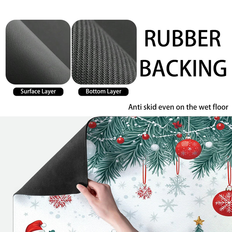 Axyaa Christmas Watercolor Absorbent Dish Drying Mat with Rubber Backing