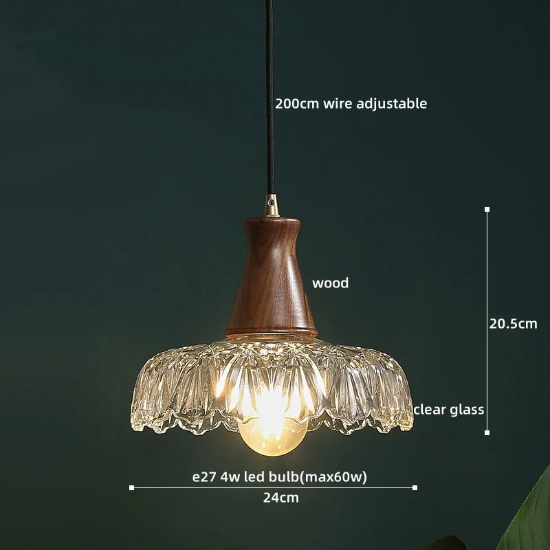 Axyaa Modern LED Pendant Lights Glass Wood Suspension Luminaire