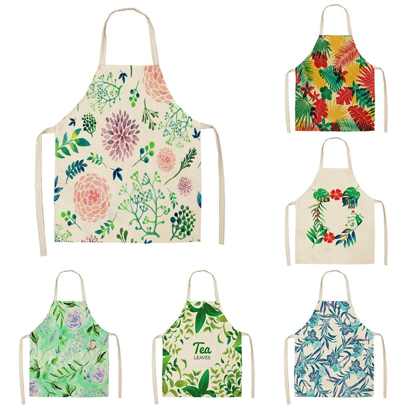 Axyaa Tropical Pineapple Flowers Adult Bib Apron - Green Palmetto Plant Kitchen Apron