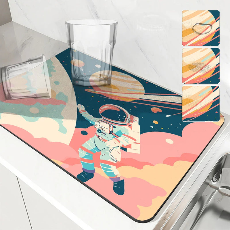 Axyaa Spaceman Kitchen & Bathroom Absorbent Anti-slip Dish Drying Mat