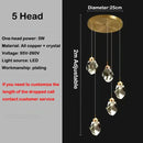 Axyaa Crystal Brass Chandelier for Modern Villa Stair, LED Pendant Lights for Home Decor