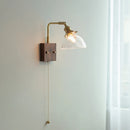 Axyaa Nordic Rotatable Wood LED Wall Sconce with Glass Shade & Pull Chain Switch