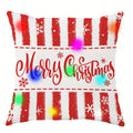 Axyaa Christmas Snowman LED Light Pillowcase - Red Striped Design