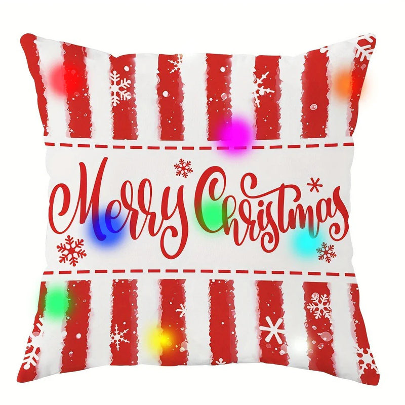 Axyaa Christmas Snowman LED Light Pillowcase - Red Striped Design