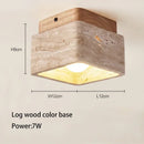 Axyaa Cave Travertine Ceiling Lamp with Walnut Wood Finish