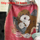 Axyaa Vintage Plaid Puppy Blanket: Knitted Sofa Towel, Art Tapestry, Mat