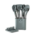 Axyaa 13-Piece Silicone Kitchen Utensil Set with Stainless Steel Handles and Storage Bucket