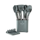Axyaa 13-Piece Silicone Kitchen Utensil Set with Stainless Steel Handles and Storage Bucket
