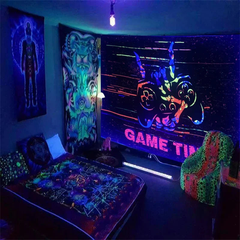 Axyaa Mushroom Glow Tapestry Trippy Gaming Wall Hanging Hippie Psychedelic Decor