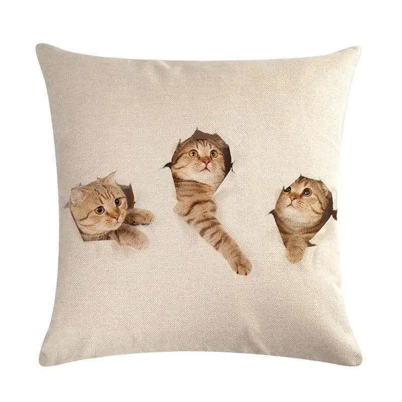 Axyaa Cat Printed Cotton Linen Cushion Cover 45x45cm