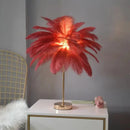 Axyaa Nordic Feather Tree Lamp Table - Pink White Ostrich Feather Bedside Wedding Light