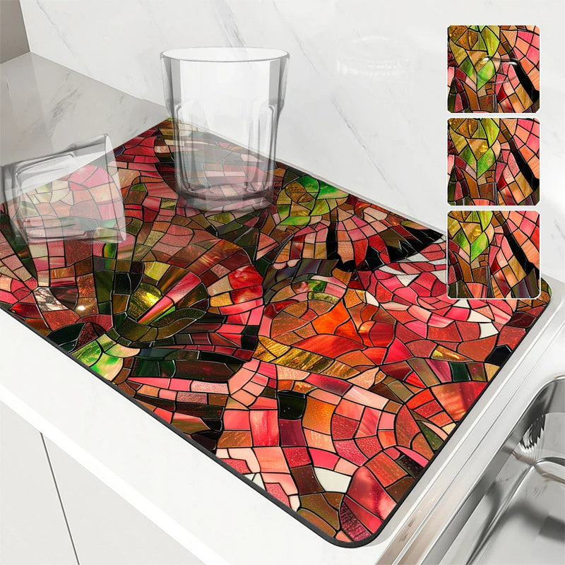 Axyaa Geometric Color Kitchen Mat: Absorbent, Antiskid, Quick Dry Tableware Pad