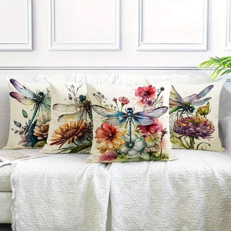 Dragonfly Floral Pattern Pillowcase x Axyaa: Living Room Sofa Chair Cushion Cover