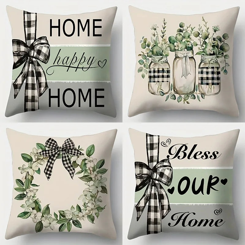 Axyaa Flower Bow Print Pillowcase for Living Room Sofa Chair Decoration