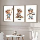 Axyaa Teddy Bear Sports Custom Name Nursery Wall Art Canvas Print Kids Room Decor