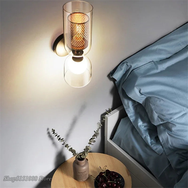 Nordic Iron Net Glass Double Head Wall Lamp by Axyaa