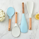 Axyaa Vertical Wooden Handle Silicone Kitchen Utensils Set - Non Stick Cooking Shovels Spoons