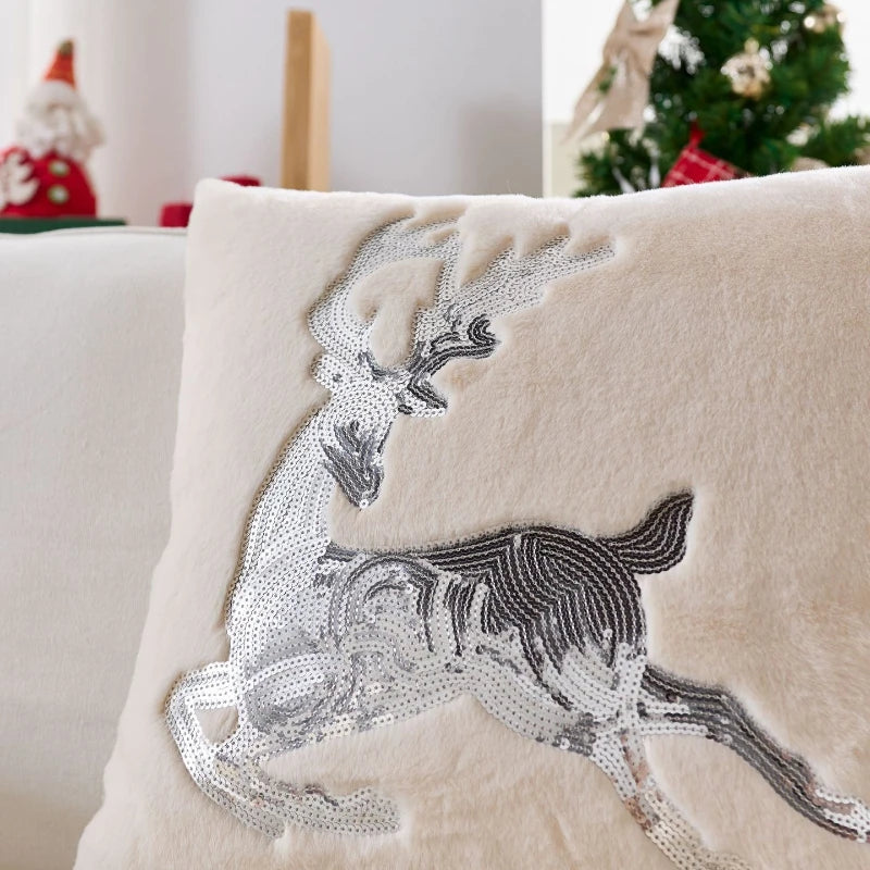 Axyaa Christmas Deer Star Pillow Cover - Cozy Soft Plush Striped 45x45cm
