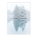 Axyaa Winter Lake Forest Owl Deer Snow Canvas Wall Art Print for Modern Home Decor