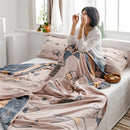 Axyaa Geometric Quilted Cotton Blanket 4-Layer Gauze Bedspread 150*200