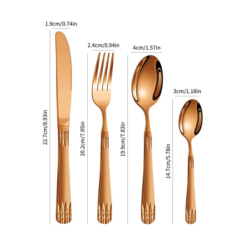 Axyaa Rose Gold Stainless Steel Cutlery Set - 24pcs Family Hotel Dining Kit