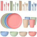Axyaa Wheat Straw Tableware Set - 24PCS Dining Plate Bowl Cup Knife Spoon