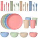Axyaa Wheat Straw Tableware Set - 24PCS Dining Plate Bowl Cup Knife Spoon
