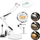 Axyaa LED Magnifying Desk Lamp 3 Color Modes 10-Level Dimmable Hands-Free Magnifier