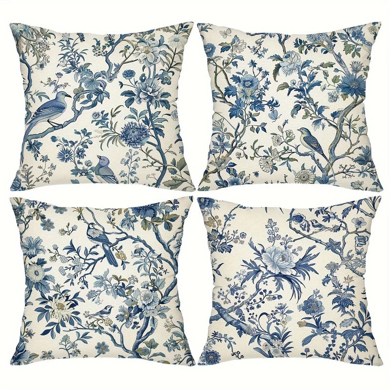 Axyaa Blue Floral Bird Pattern Pillowcase - Home Decor Brand