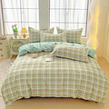 Axyaa Blue & White Grid 4-Piece Bed Sheet Set, Thickened Material