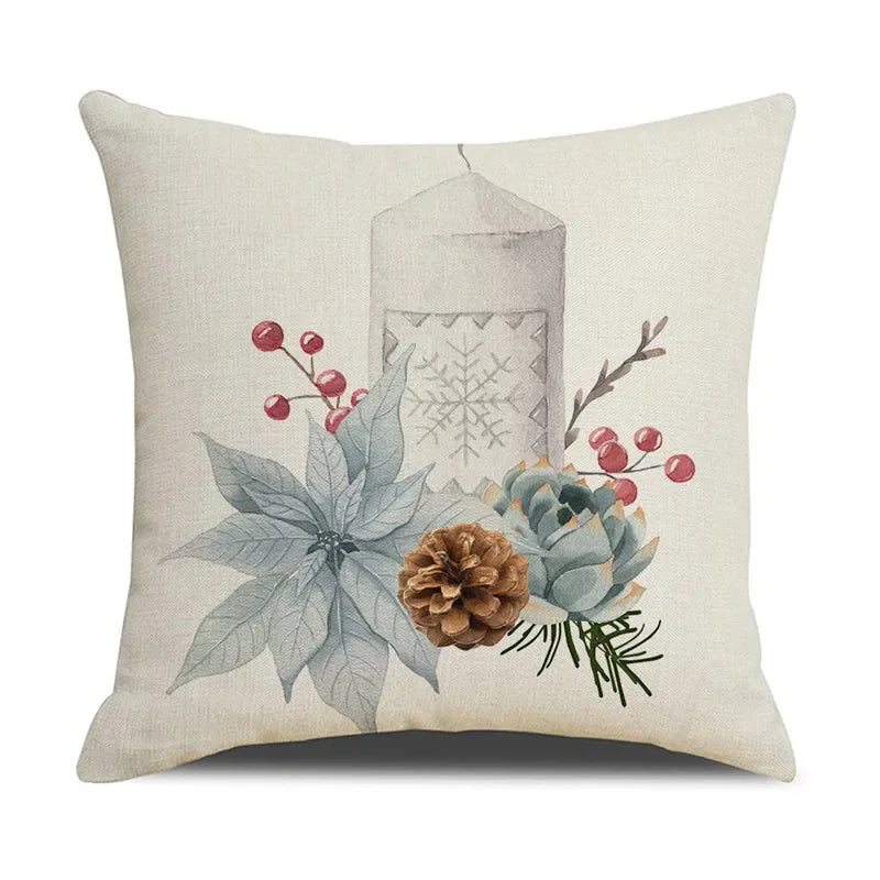Axyaa Christmas Birds Pillowcase 45X45cm Linen Cushion Cover for Sofa
