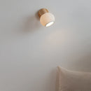 Axyaa White Ceramic LED Wall Lights with Pull Chain Switch on Modern Wood Base
