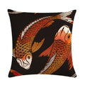Axyaa Lotus Carp Print Cushion Cover for Home Decor on Mahogany Chair