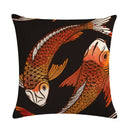 Axyaa Lotus Carp Print Cushion Cover for Home Decor on Mahogany Chair