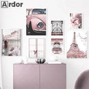Axyaa Pink Peony Eiffel Tower Wall Art Poster | Sexy Women Decor Canvas Painting