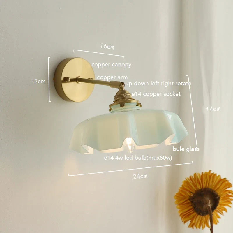 Axyaa Pink Glass LED Wall Sconce E14 Copper Socket Modern Nordic Bedroom Living Room Wall Lamp