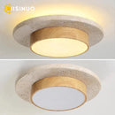 Axyaa Yellow Stone Round Ceiling Lights LED28w Wabi Sabi Walnut Wood 3000K/6000K