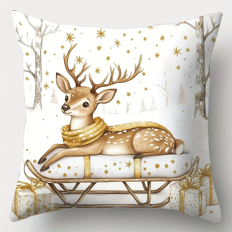 Axyaa Christmas Santa Fawn Pillowcase - Festive Home Decoration