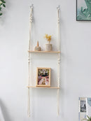 Axyaa Wooden Bead 2-Tier Wall Shelf for Boho Home Decor